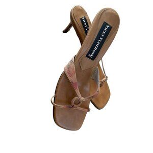 Y2K Luxury Tcherassi Leather Sandals Size 39 Watercolor Straps Sculptural Heel 9